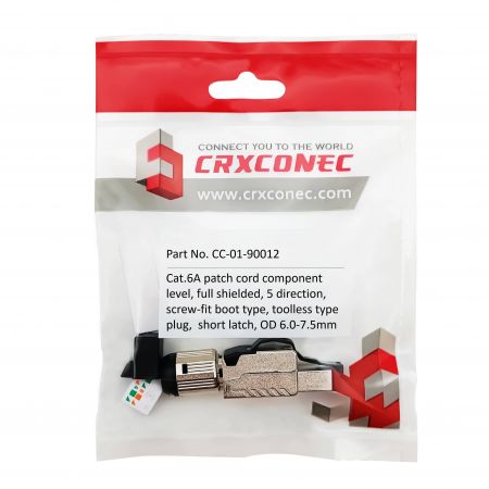 Cat.7/Cat.6A Femvinklad STP Verktygslös RJ45-kontakt Verktygslös kontakt 6,0-7,5 mm påseförpackning